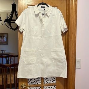 ZARA White Cotton Polo Collar Dress XL